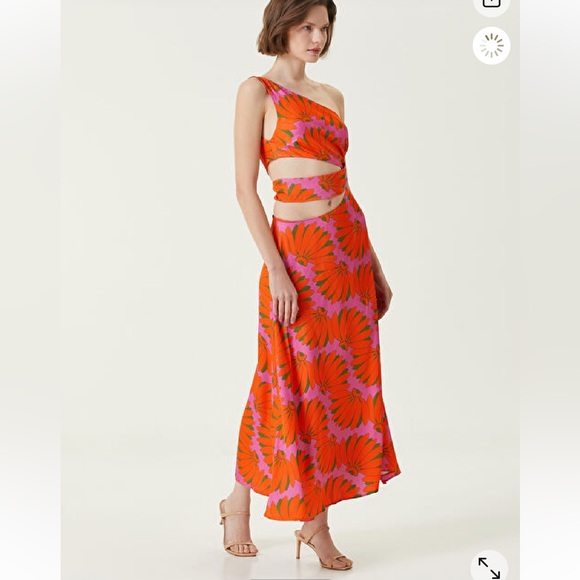 Farm Rio Vibrant cocacobana Midi dress in Orange and Pink rare !! - Picture 1 of 7